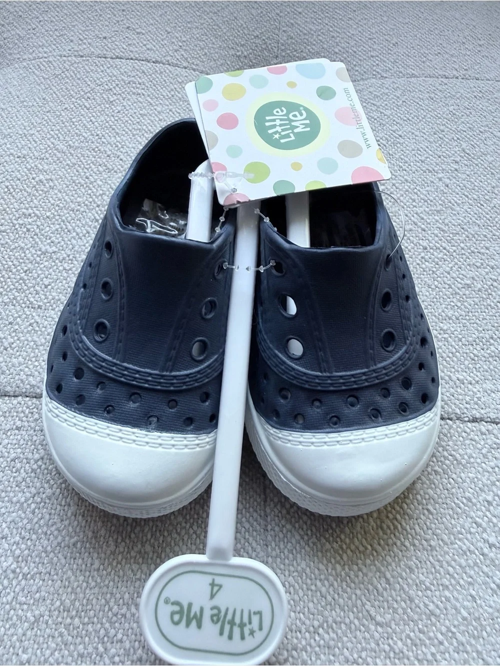 NWT Little Me navy blue/ white size 4 water shoes